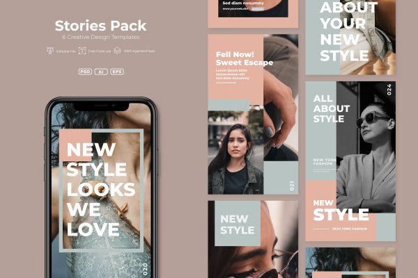 高端服装品牌故事设计营销推广设计模板v17 AFR – Stories Pack.v17