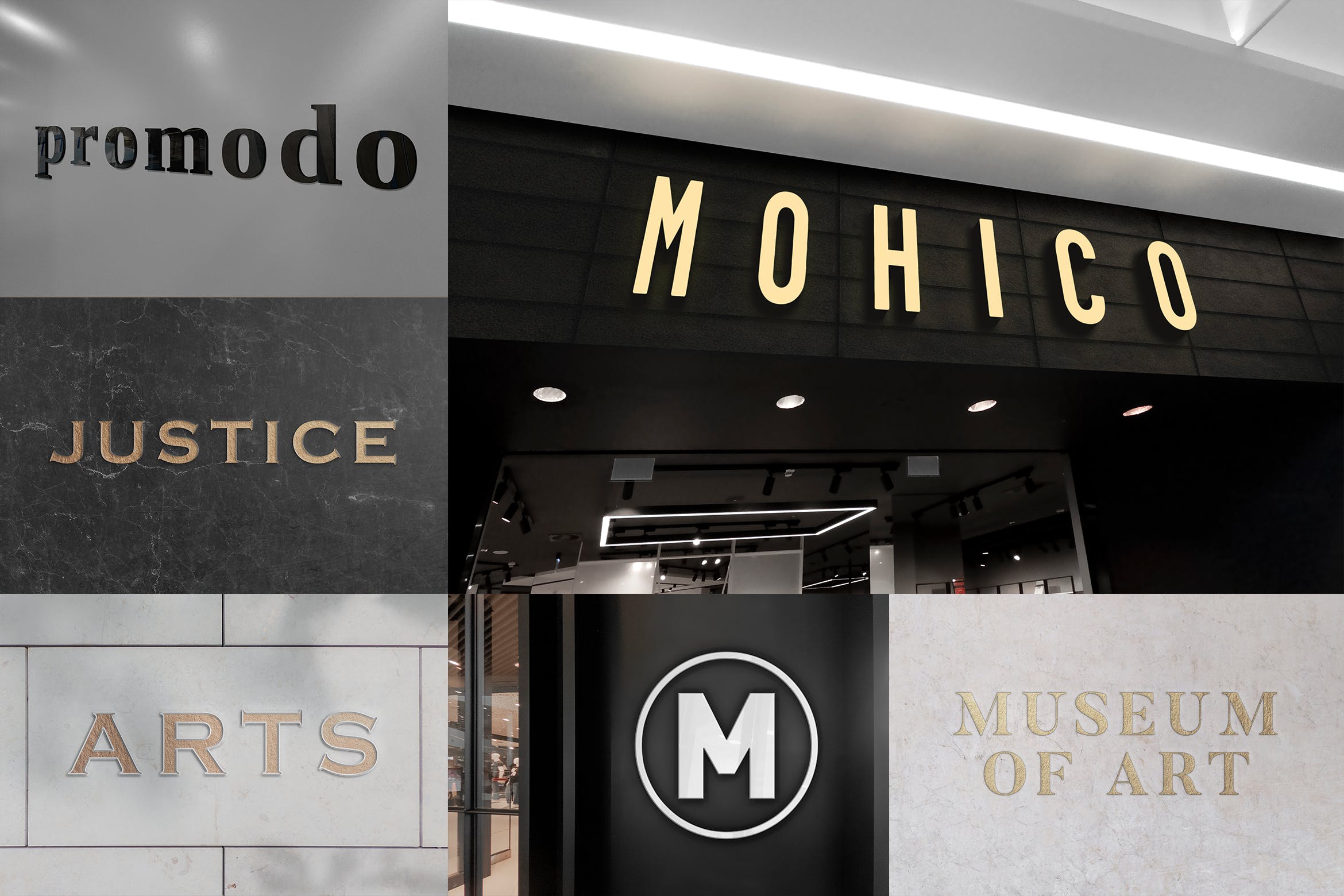 逼真3D效果Logo墙/店招设计效果预览样机合集v1 3d Logo Mockups Collection Vol. 1