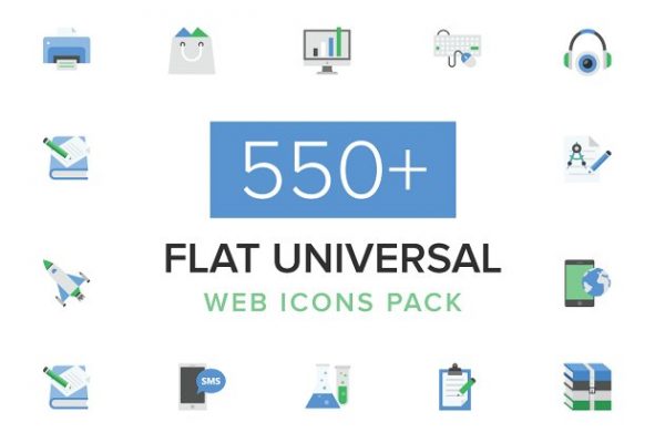 550+扁平通用互联网应用图标集 550+ Flat Universal Web Icons Pack